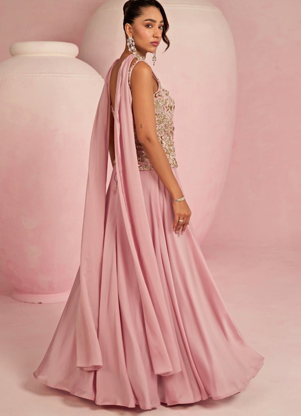 Pink Embroidered Corset Lehenga Set Prevasu - Fabilicious Fashion
