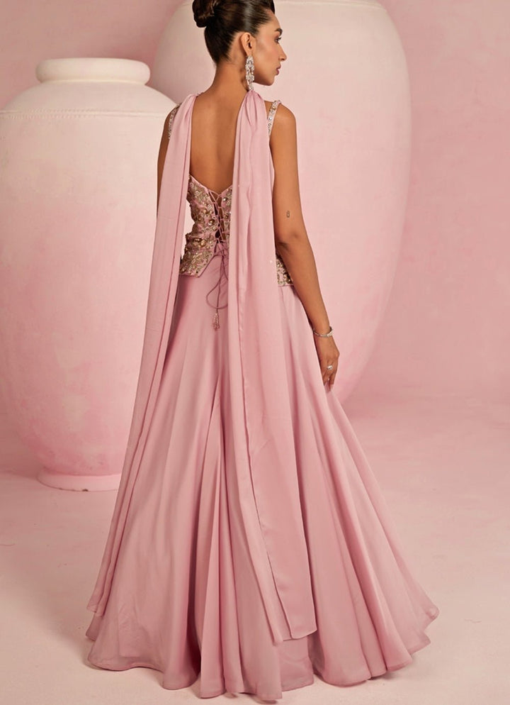 Pink Embroidered Corset Lehenga Set Prevasu - Fabilicious Fashion