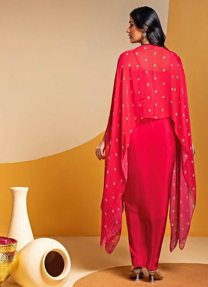 Pink Embroidered Crepe Drape Dress With Kimono Cape Soup by Sougat Paul - Fabilicious Fashion