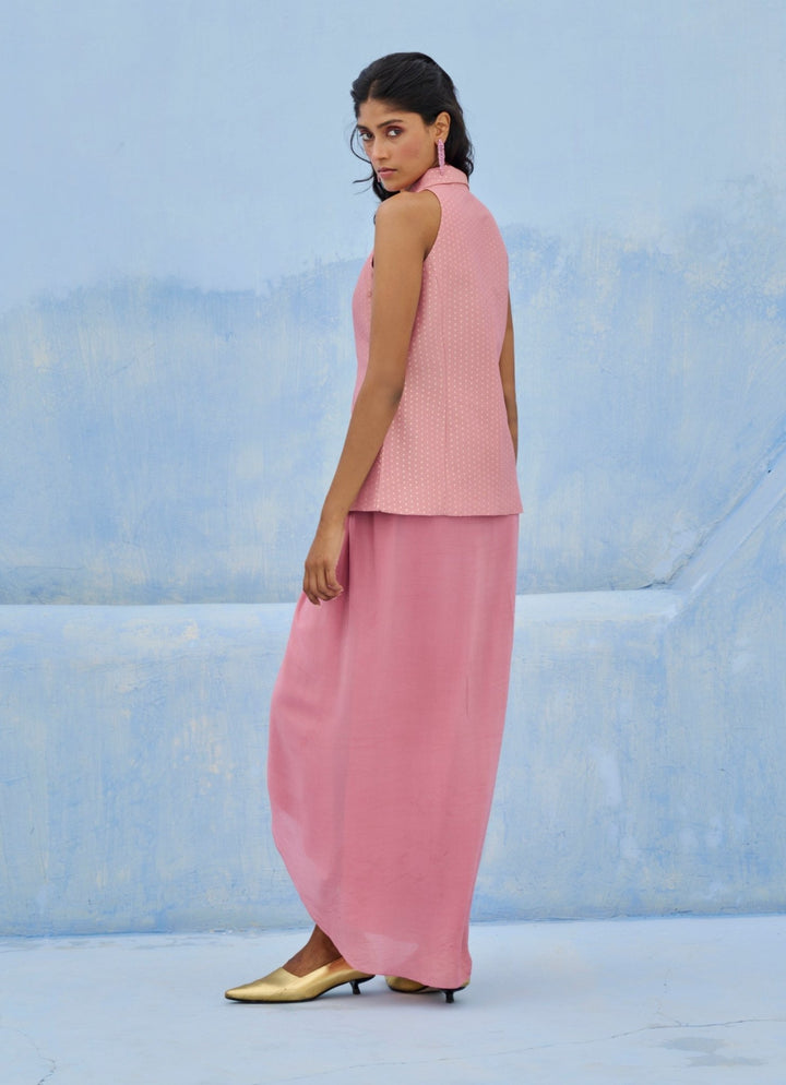 Pink Embroidered Drape Skirt With Blazer Chamee and Palak - Fabilicious Fashion