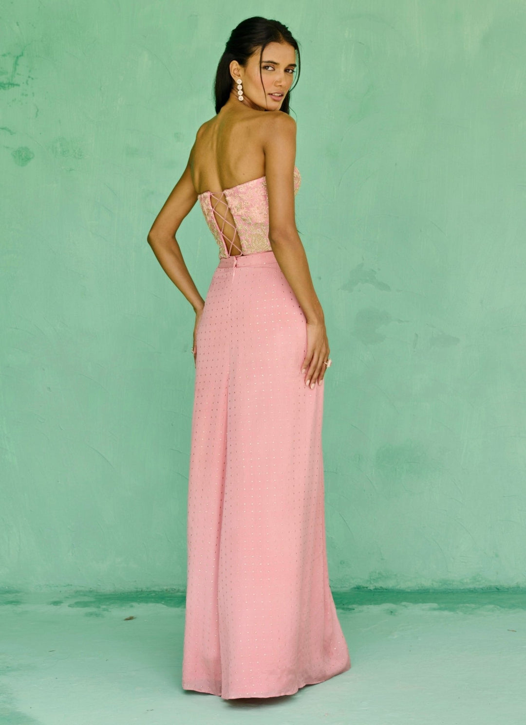 Pink Embroidered Drape Slit Skirt With Cape Chamee and Palak - Fabilicious Fashion