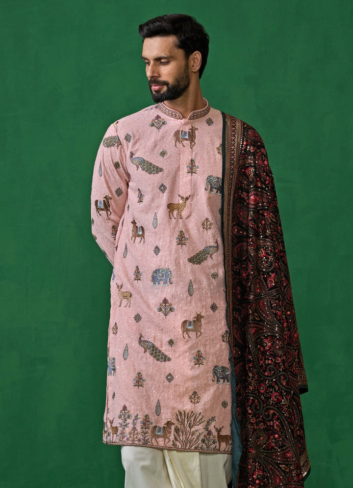 Pink Embroidered Georgette Dhoti Kurta Set Kalpraag - Fabilicious Fashion