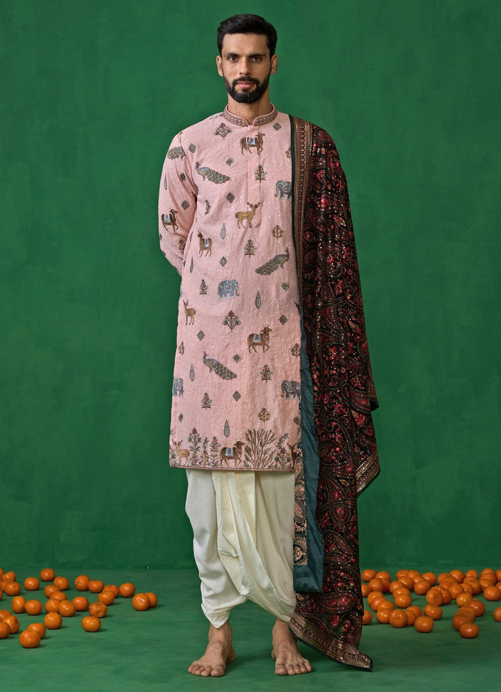 Pink Embroidered Georgette Dhoti Kurta Set Kalpraag - Fabilicious Fashion