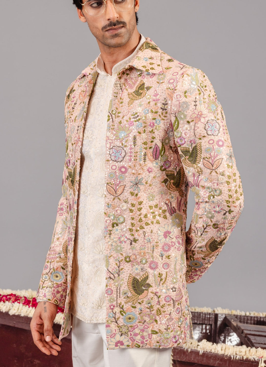 Pink Embroidered Georgette Jodhpuri Set Kalpraag - Fabilicious Fashion
