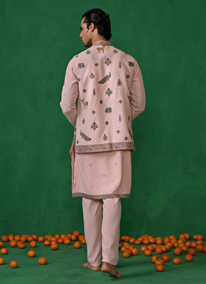 Pink Embroidered Georgette Kurta Jacket Set Kalpraag - Fabilicious Fashion