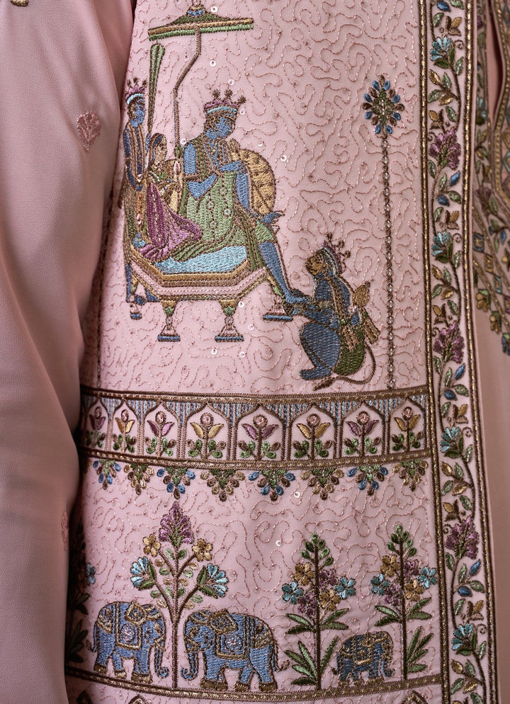 Pink Embroidered Georgette Kurta Jacket Set Kalpraag - Fabilicious Fashion