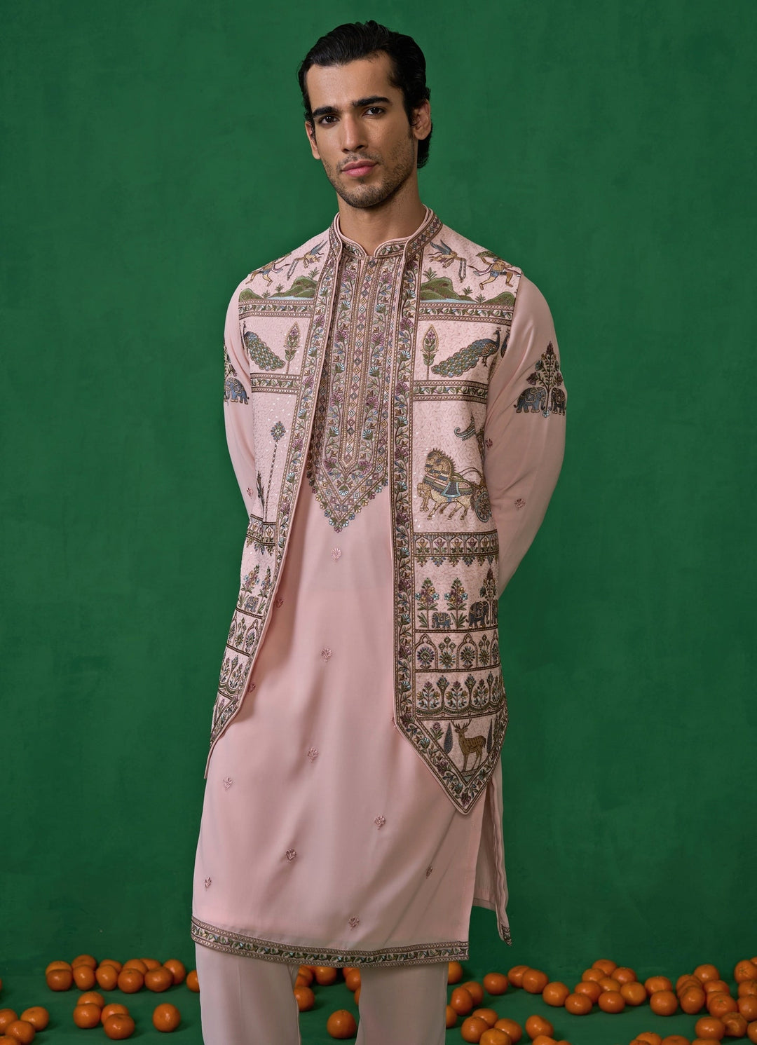 Pink Embroidered Georgette Kurta Jacket Set Kalpraag - Fabilicious Fashion