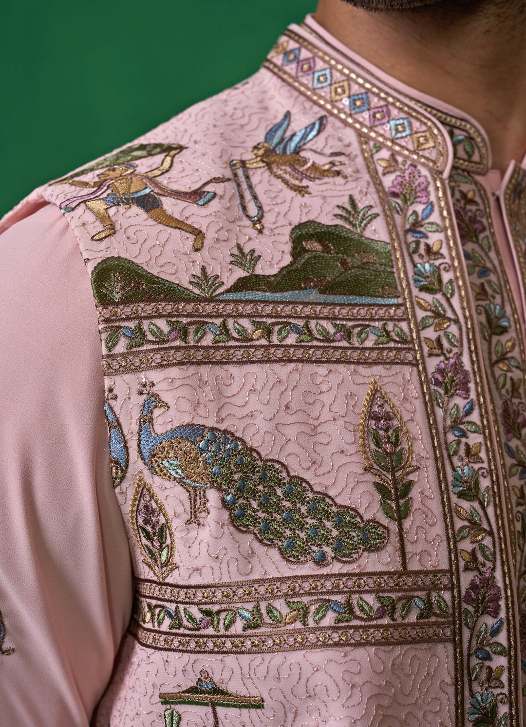 Pink Embroidered Georgette Kurta Jacket Set Kalpraag - Fabilicious Fashion