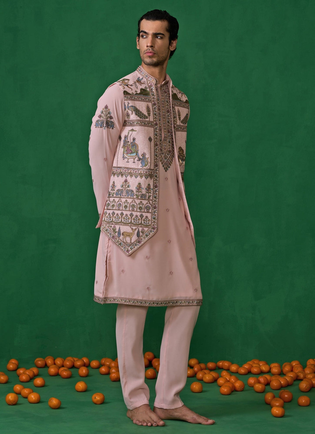 Pink Embroidered Georgette Kurta Jacket Set Kalpraag - Fabilicious Fashion