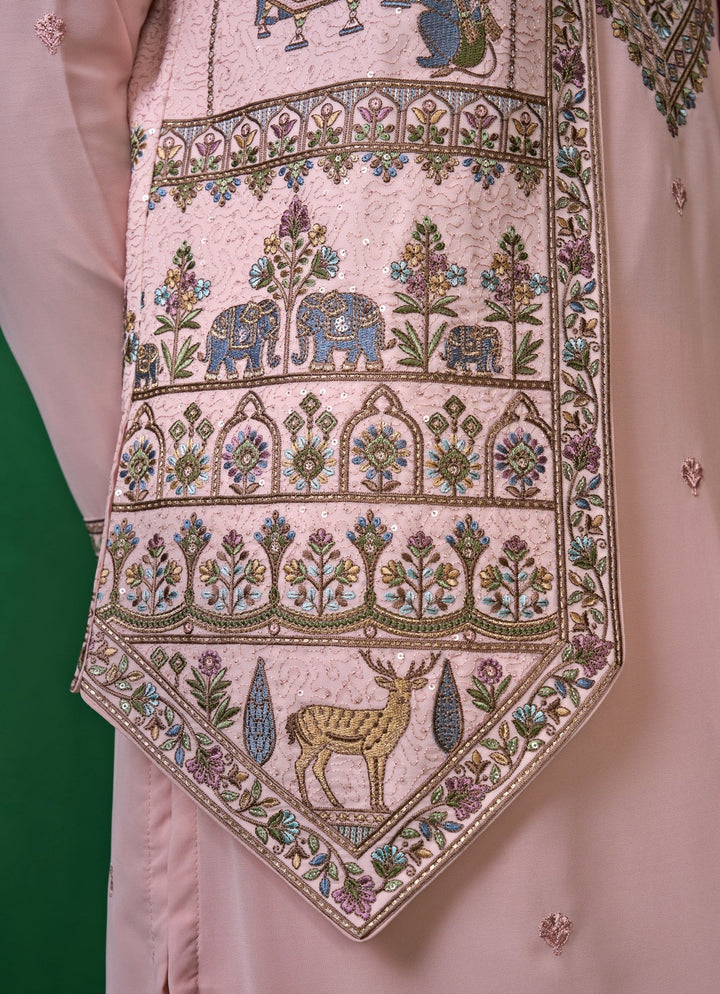 Pink Embroidered Georgette Kurta Jacket Set Kalpraag - Fabilicious Fashion