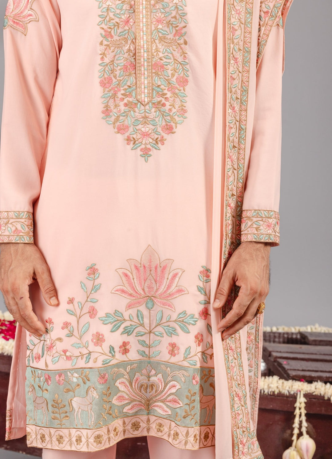 Pink Embroidered Georgette Kurta Pant Set Kalpraag - Fabilicious Fashion
