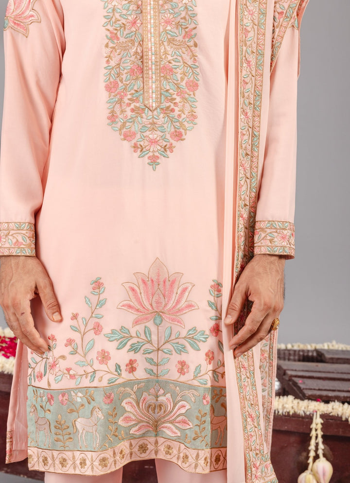 Pink Embroidered Georgette Kurta Pant Set Kalpraag - Fabilicious Fashion