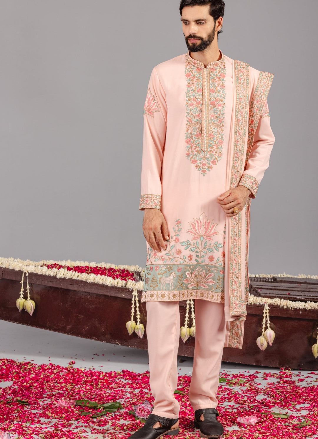 Pink Embroidered Georgette Kurta Pant Set Kalpraag - Fabilicious Fashion