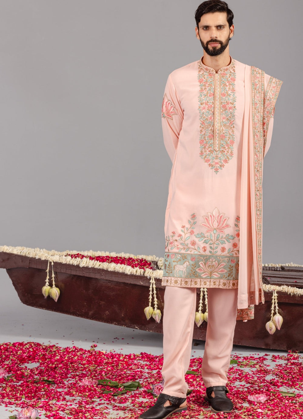 Pink Embroidered Georgette Kurta Pant Set Kalpraag - Fabilicious Fashion