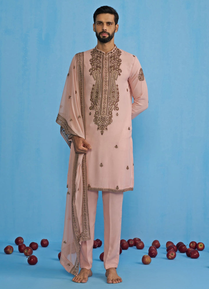 Pink Embroidered Georgette Kurta Set Kalpraag - Fabilicious Fashion