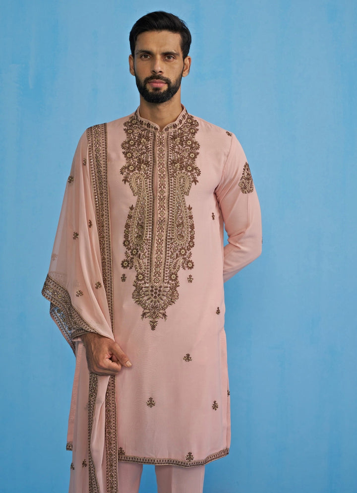 Pink Embroidered Georgette Kurta Set Kalpraag - Fabilicious Fashion