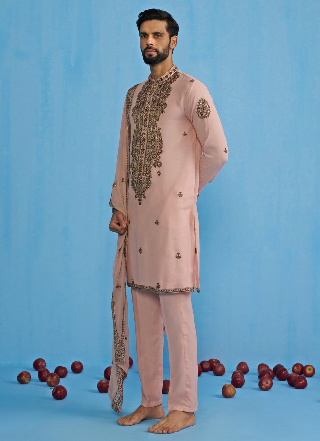 Pink Embroidered Georgette Kurta Set Kalpraag - Fabilicious Fashion