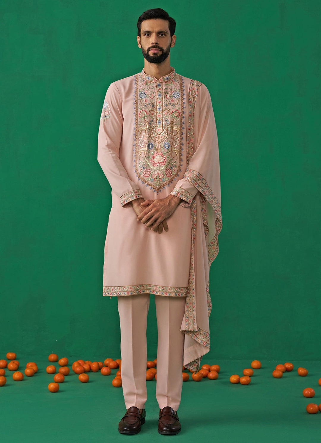 Pink Embroidered Georgette Kurta Set Kalpraag - Fabilicious Fashion