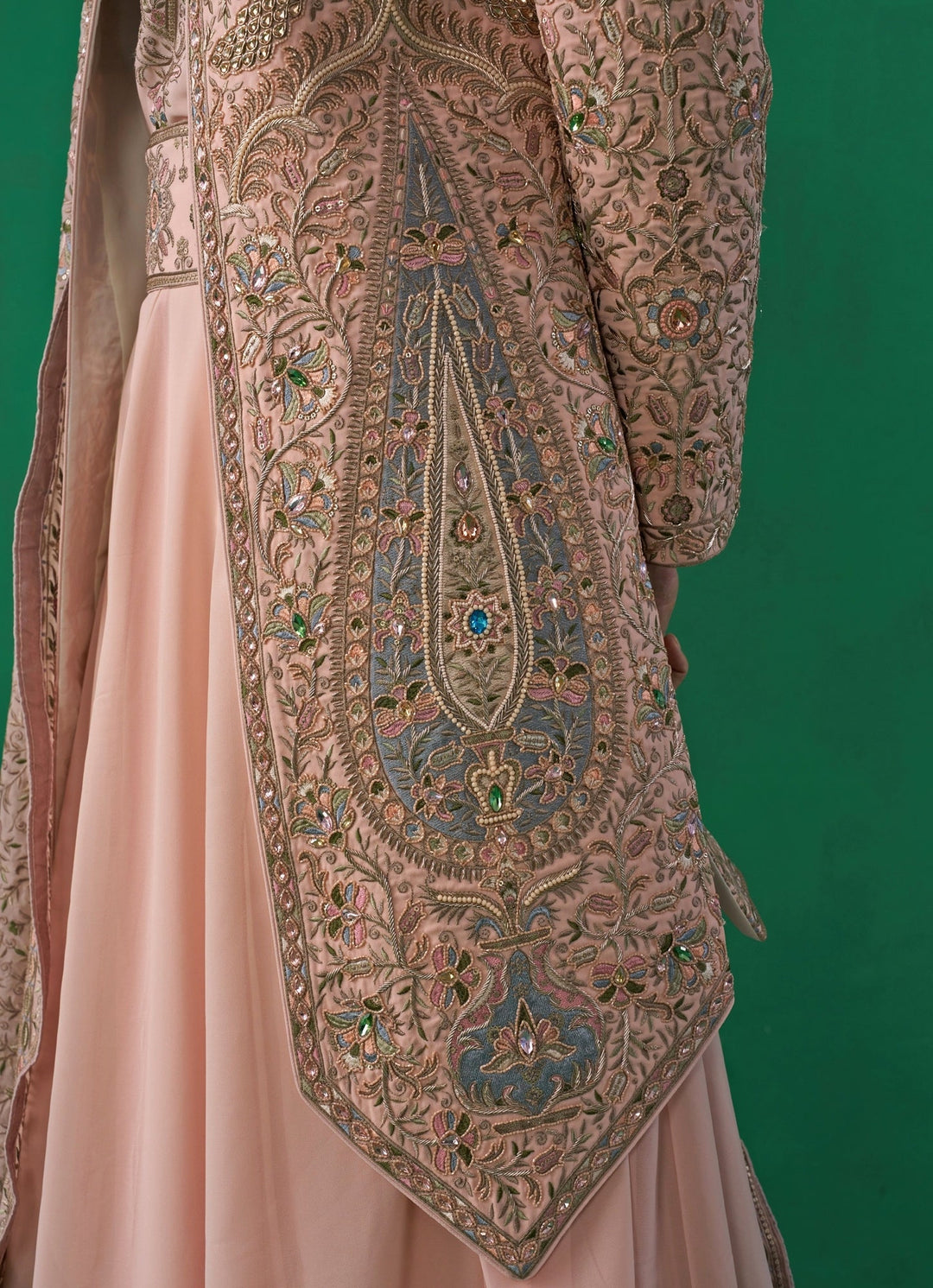 Pink Embroidered Georgette Sherwani Set Kalpraag - Fabilicious Fashion