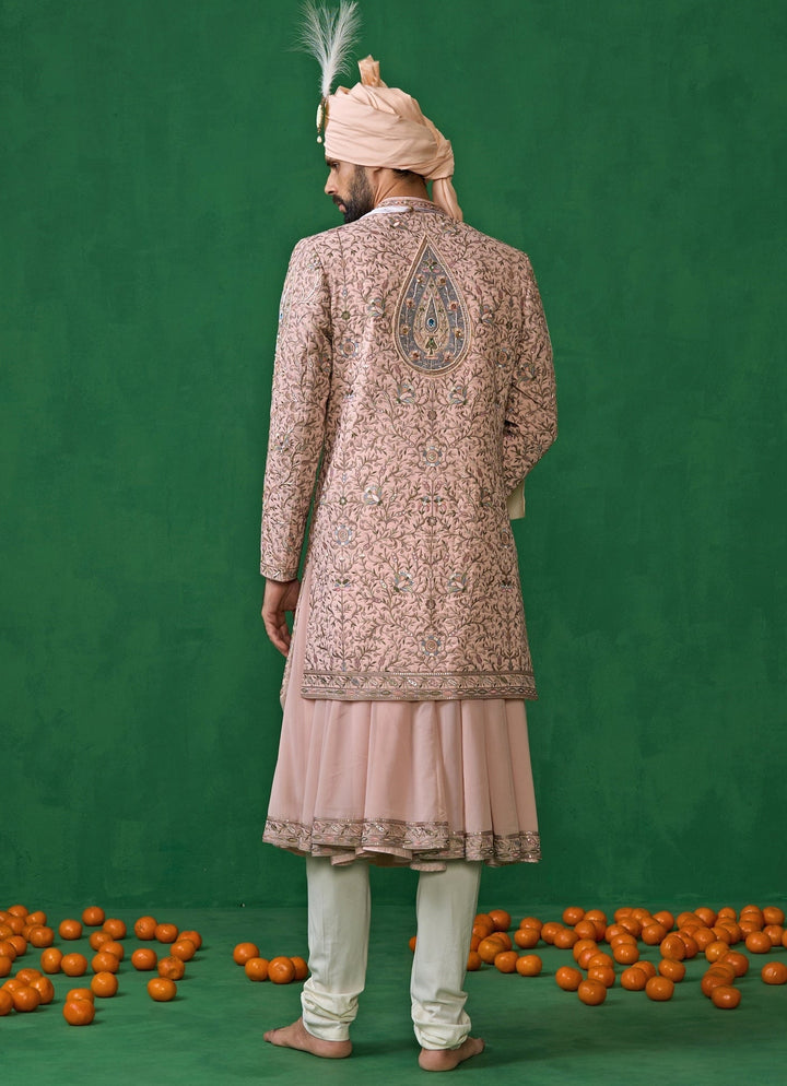 Pink Embroidered Georgette Sherwani Set Kalpraag - Fabilicious Fashion