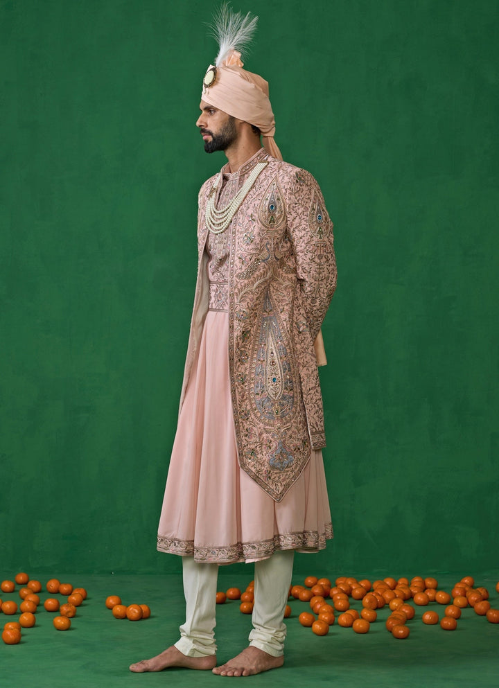 Pink Embroidered Georgette Sherwani Set Kalpraag - Fabilicious Fashion