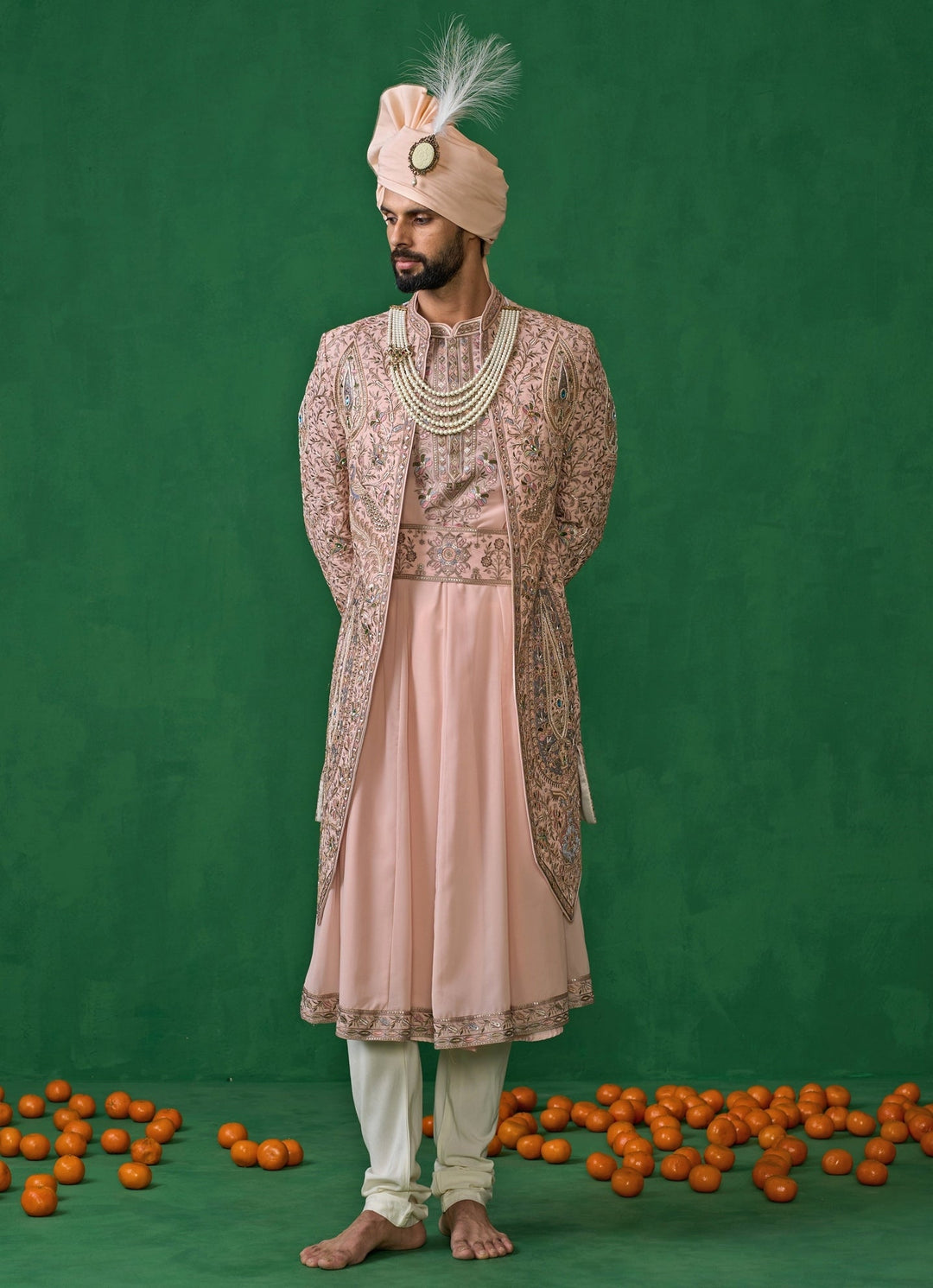 Pink Embroidered Georgette Sherwani Set Kalpraag - Fabilicious Fashion