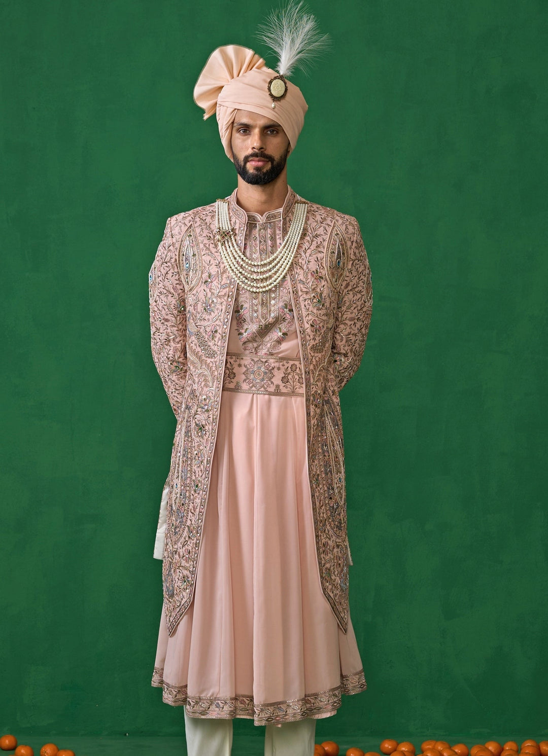 Pink Embroidered Georgette Sherwani Set Kalpraag - Fabilicious Fashion
