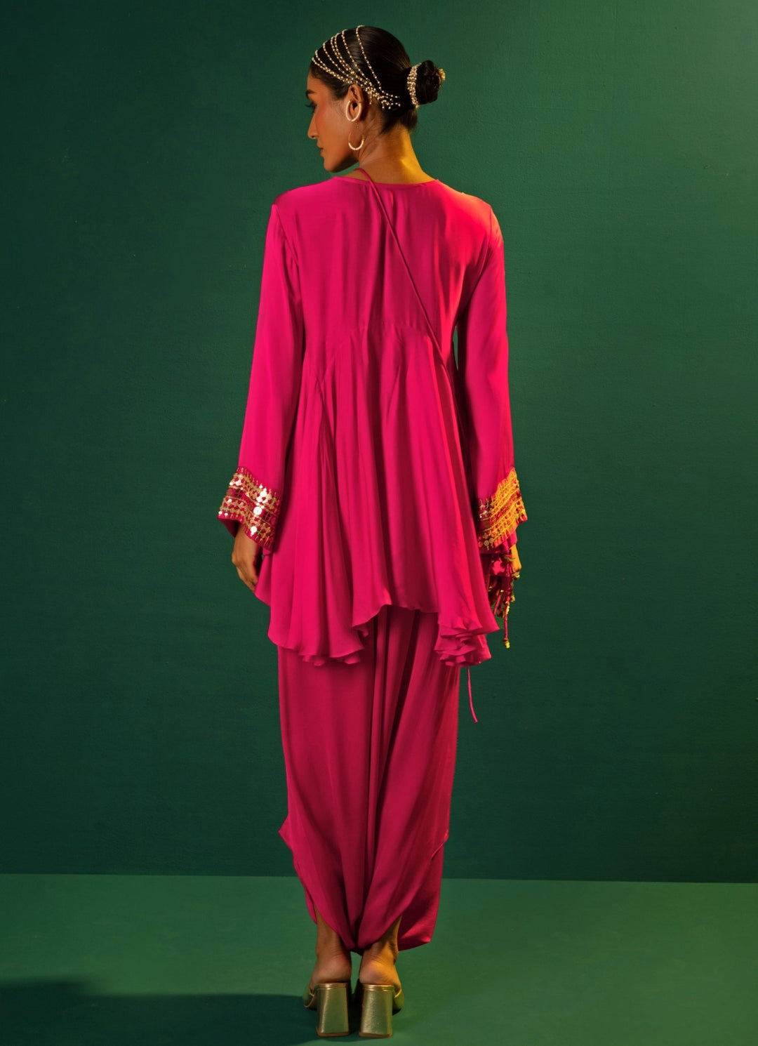 Pink Embroidered High - Low Kurta And Dhoti Skirt Prahnaaya - Fabilicious Fashion