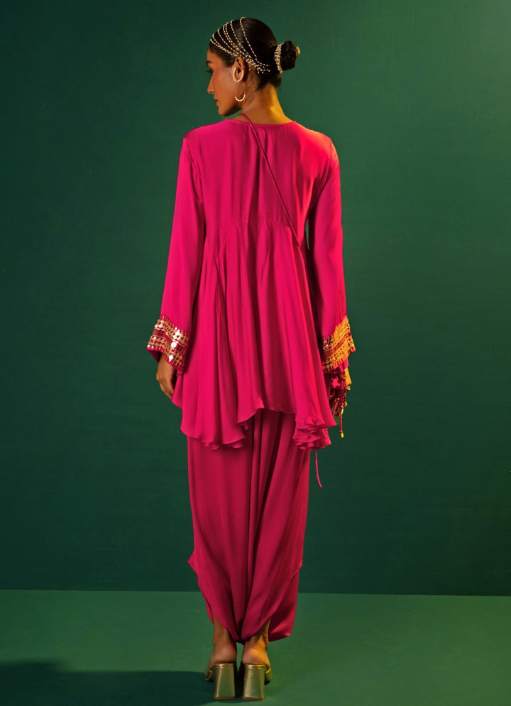 Pink Embroidered High - Low Kurta And Dhoti Skirt Prahnaaya - Fabilicious Fashion