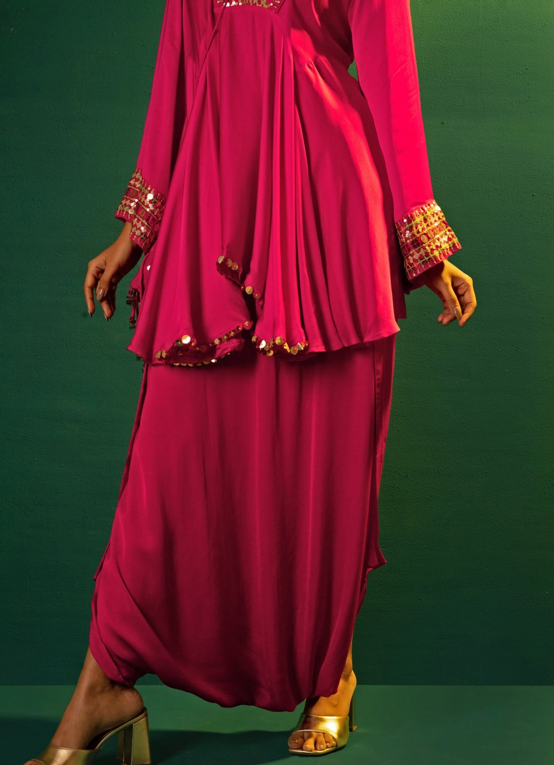 Pink Embroidered High - Low Kurta And Dhoti Skirt Prahnaaya - Fabilicious Fashion