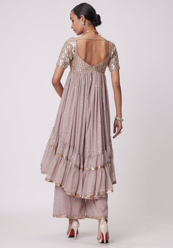 Pink Embroidered High Low Kurta Vvani by Vani Vats - Fabilicious Fashion