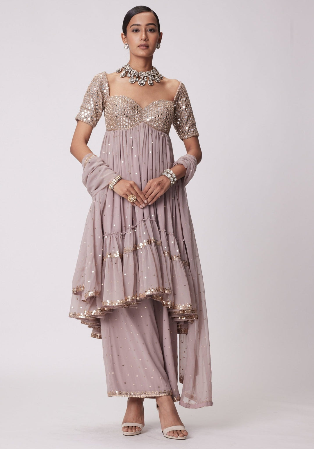 Pink Embroidered High Low Kurta Vvani by Vani Vats - Fabilicious Fashion