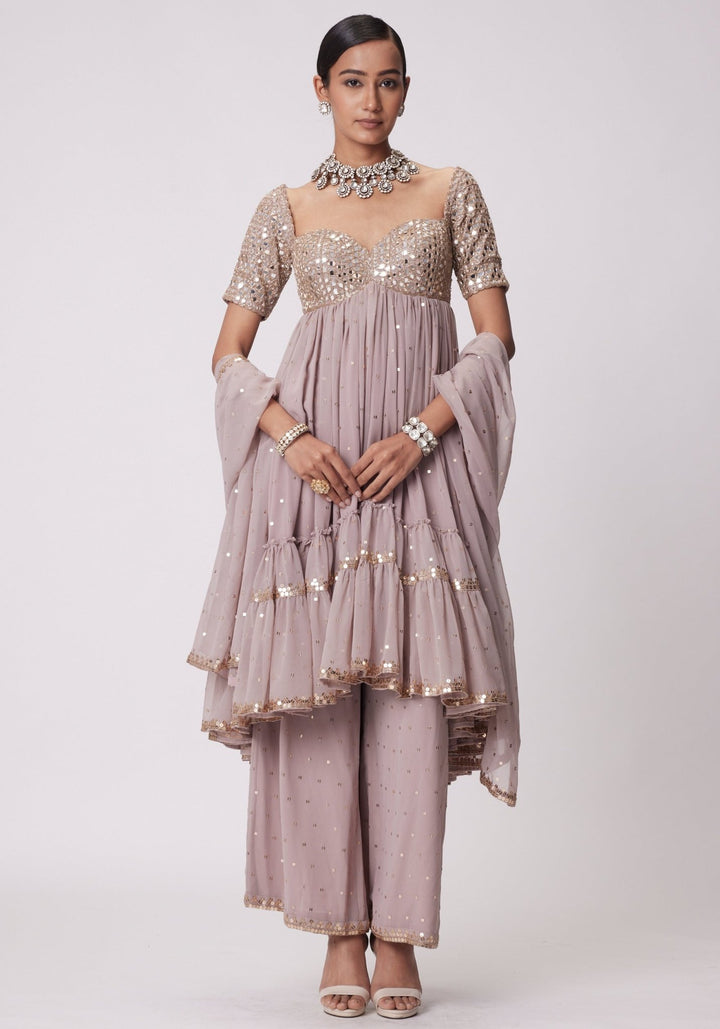 Pink Embroidered High Low Kurta Vvani by Vani Vats - Fabilicious Fashion