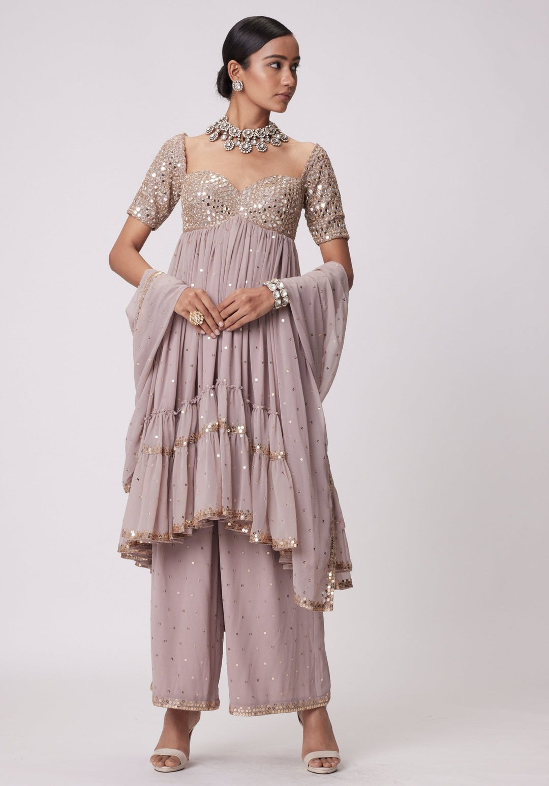 Pink Embroidered High Low Kurta Vvani by Vani Vats - Fabilicious Fashion