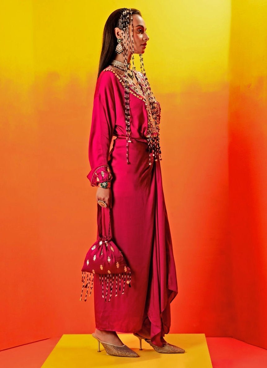 Pink Embroidered Kaftan Set Prahnaaya - Fabilicious Fashion