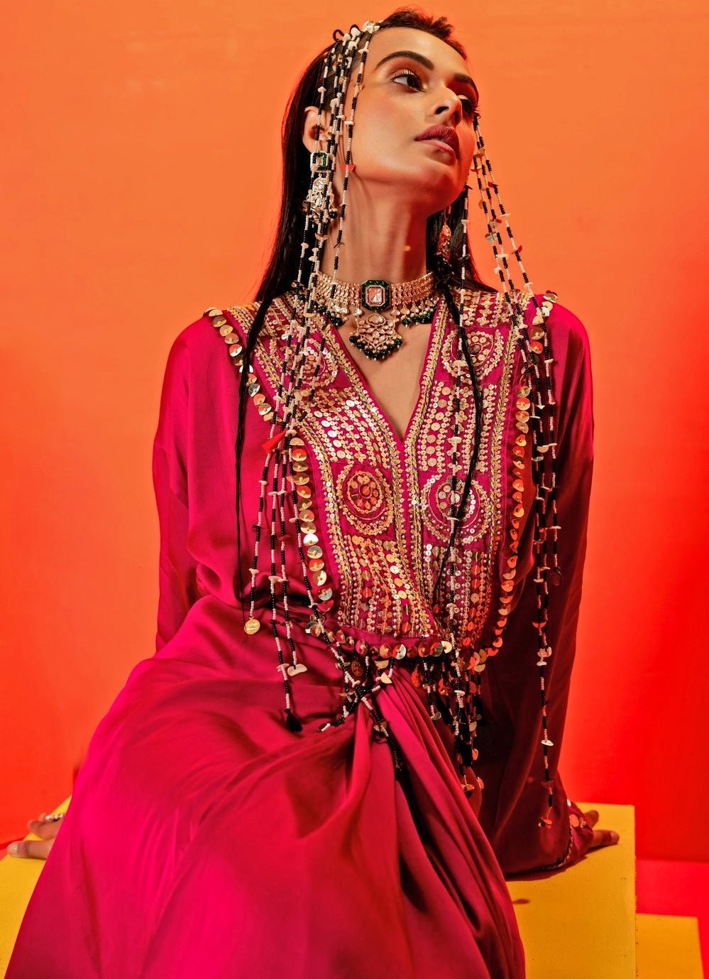 Pink Embroidered Kaftan Set Prahnaaya - Fabilicious Fashion