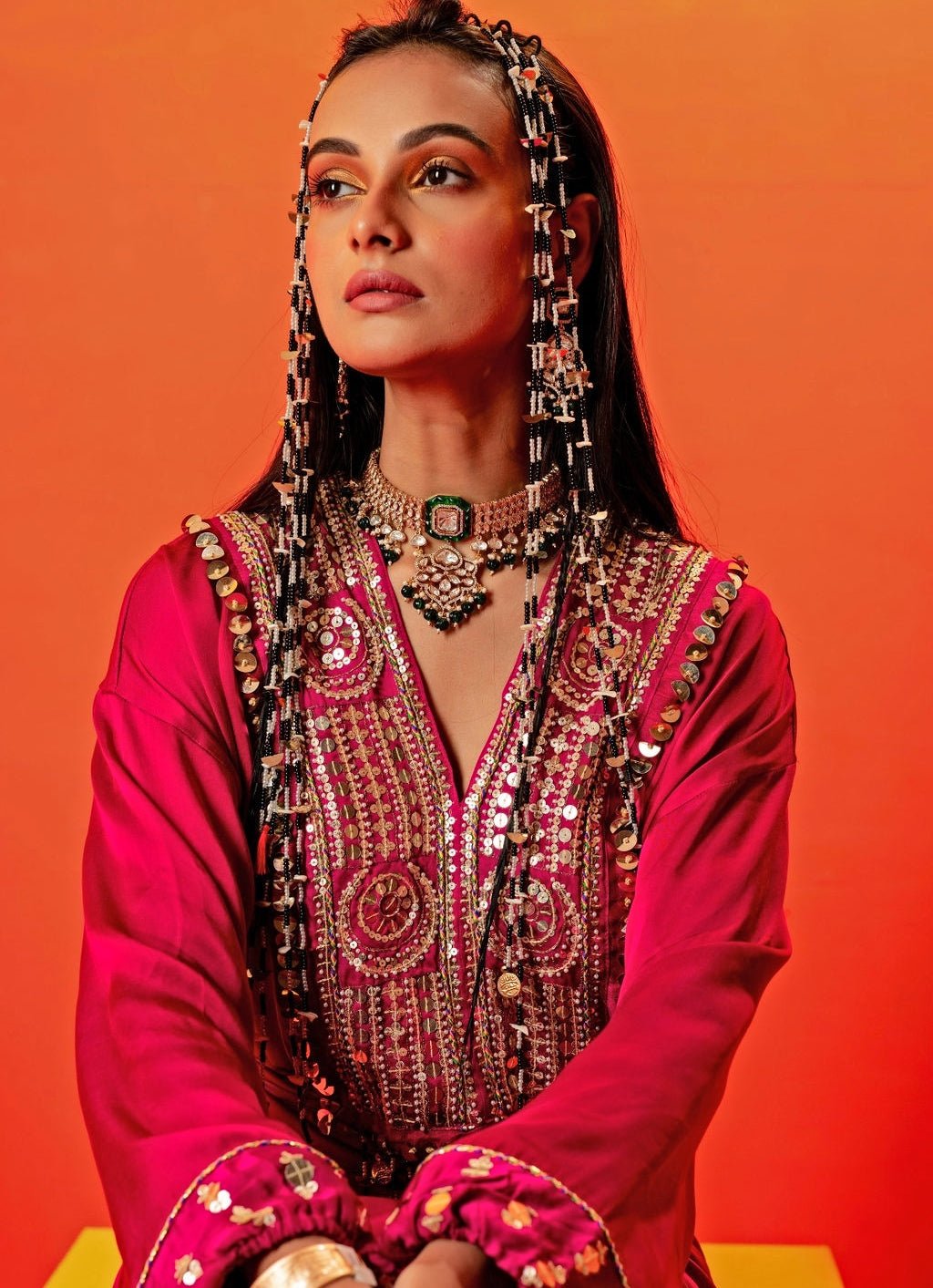 Pink Embroidered Kaftan Set Prahnaaya - Fabilicious Fashion