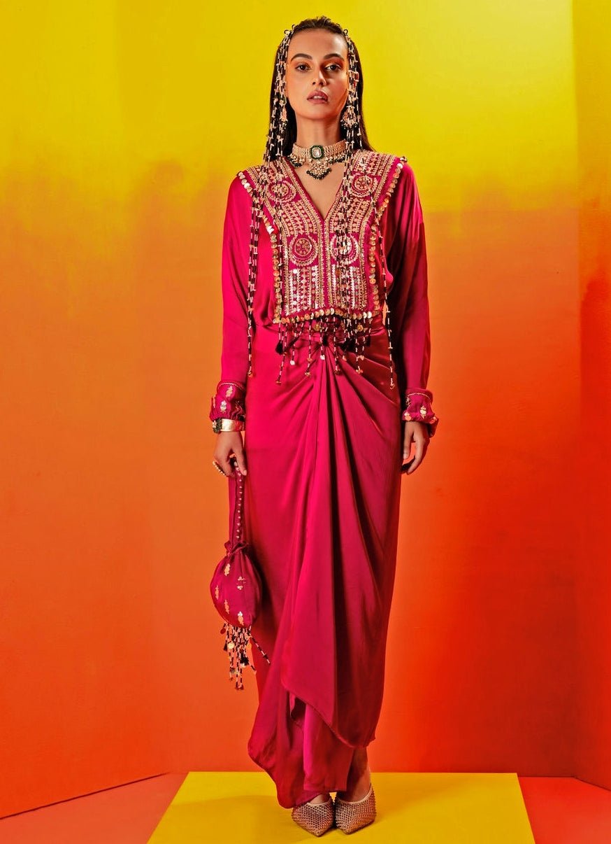 Pink Embroidered Kaftan Set Prahnaaya - Fabilicious Fashion