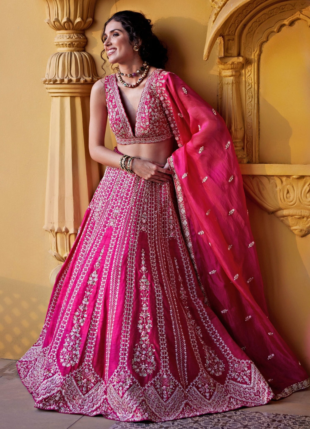 Pink Embroidered Lehenga Set Chamee and Palak - Fabilicious Fashion