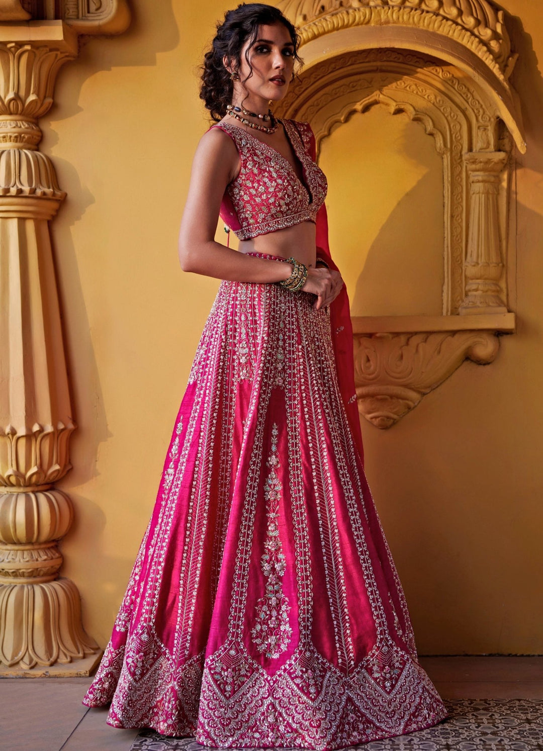 Pink Embroidered Lehenga Set Chamee and Palak - Fabilicious Fashion
