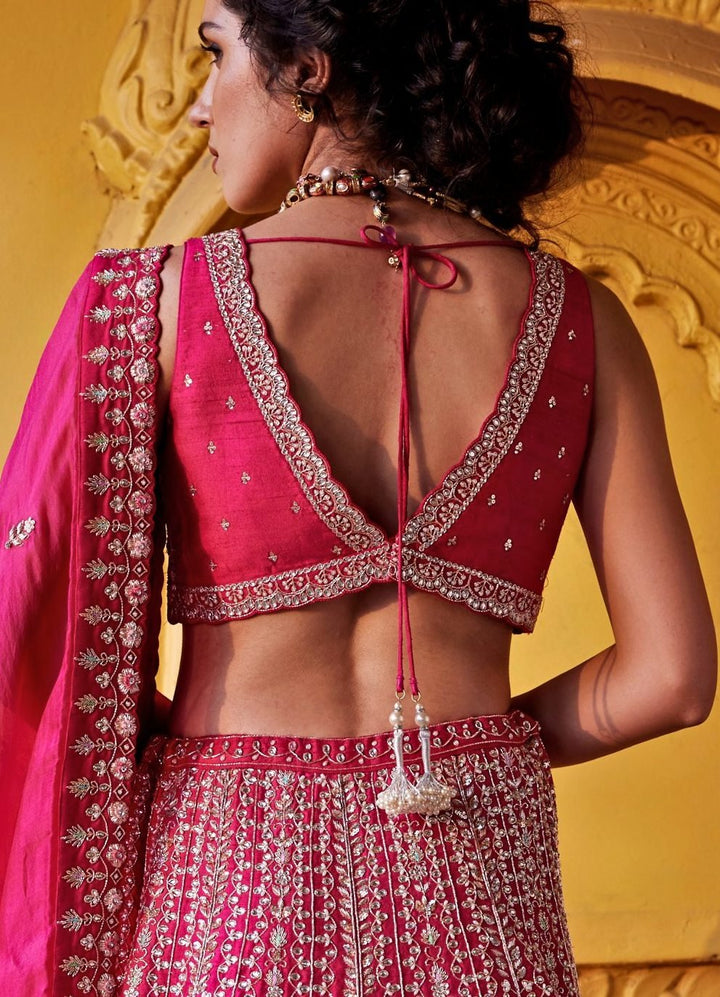 Pink Embroidered Lehenga Set Chamee and Palak - Fabilicious Fashion