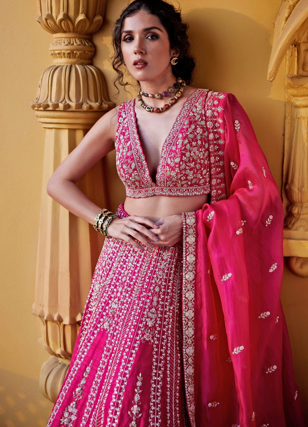 Pink Embroidered Lehenga Set Chamee and Palak - Fabilicious Fashion