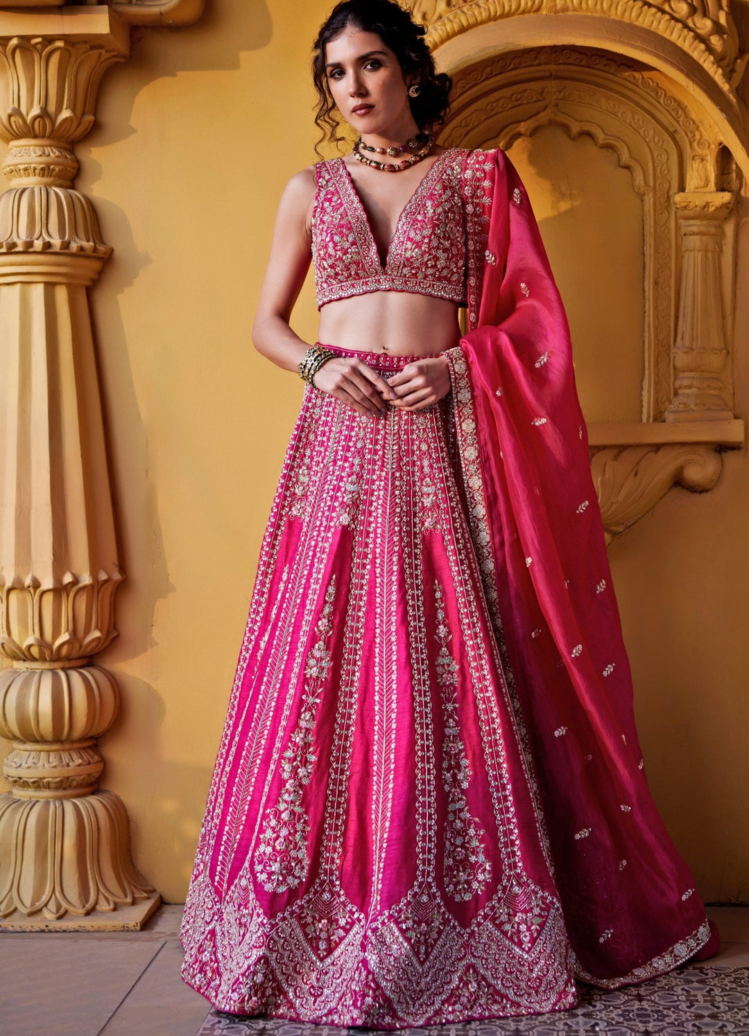 Pink Embroidered Lehenga Set Chamee and Palak - Fabilicious Fashion