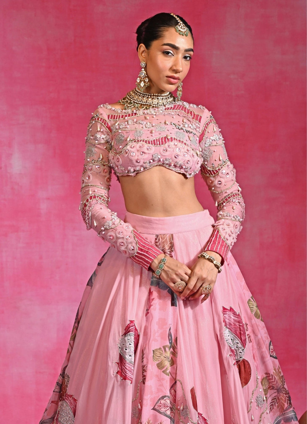 Rishi and Vibhuti Pink Embroidered Organza Lehenga SetFabilicious Fashion