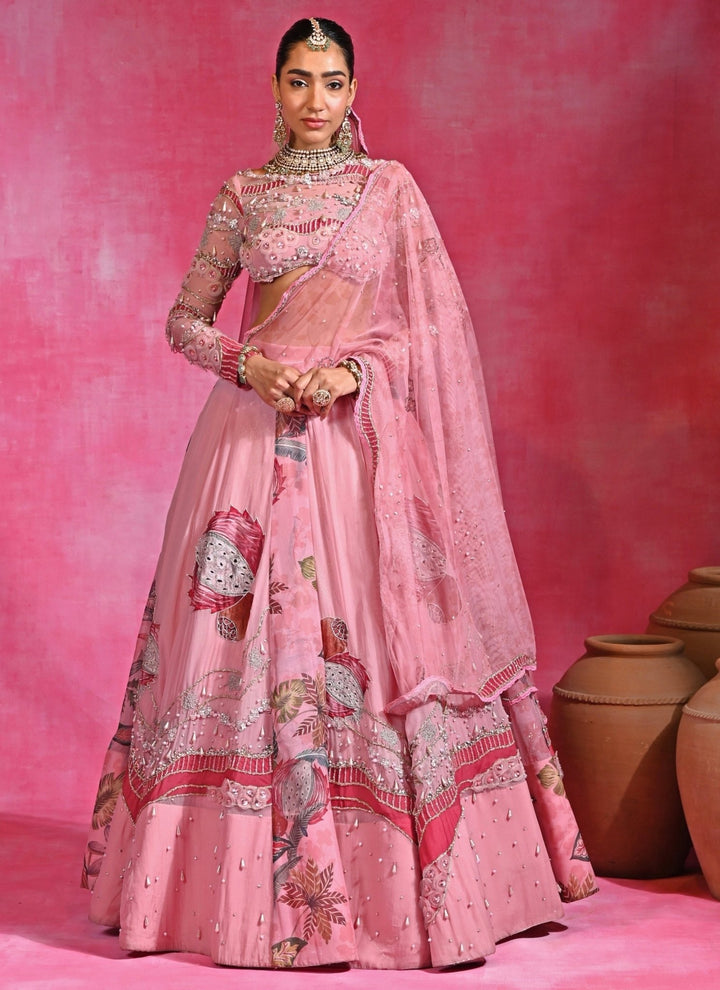 Rishi and Vibhuti Pink Embroidered Organza Lehenga SetFabilicious Fashion