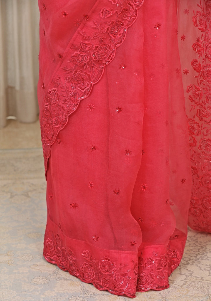 Pink Embroidered Organza Saree Esha Koul - Fabilicious Fashion