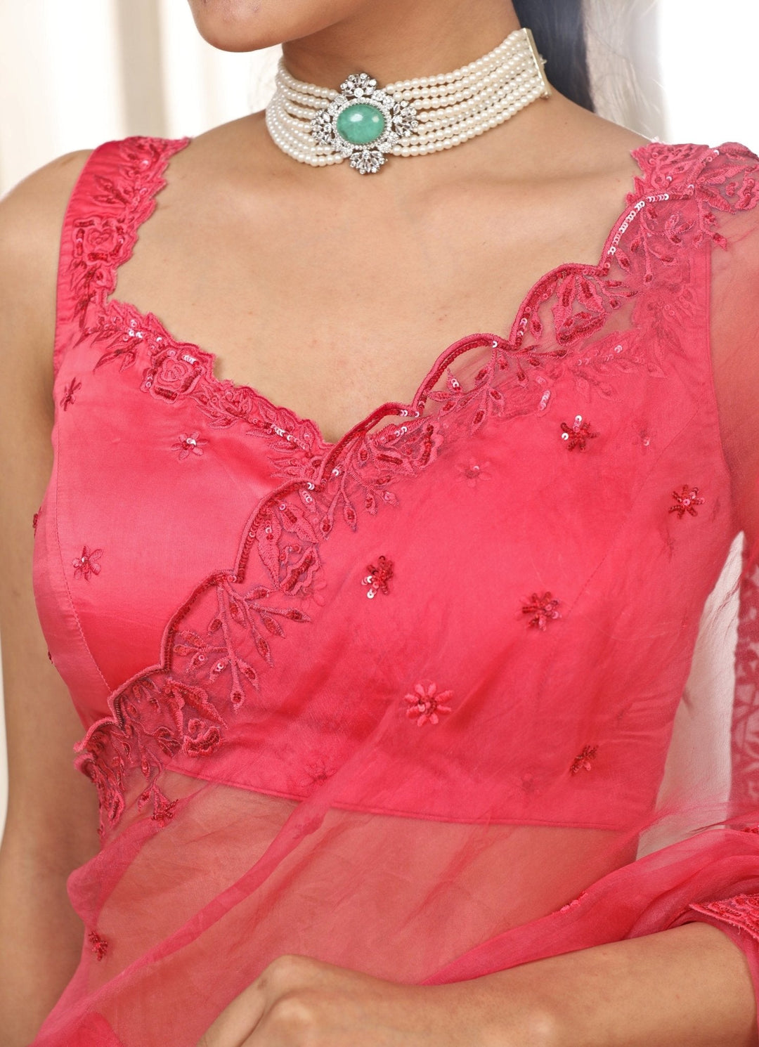 Pink Embroidered Organza Saree Esha Koul - Fabilicious Fashion