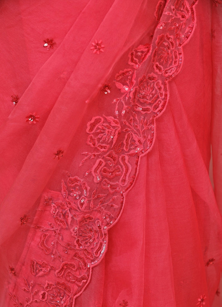 Pink Embroidered Organza Saree Esha Koul - Fabilicious Fashion