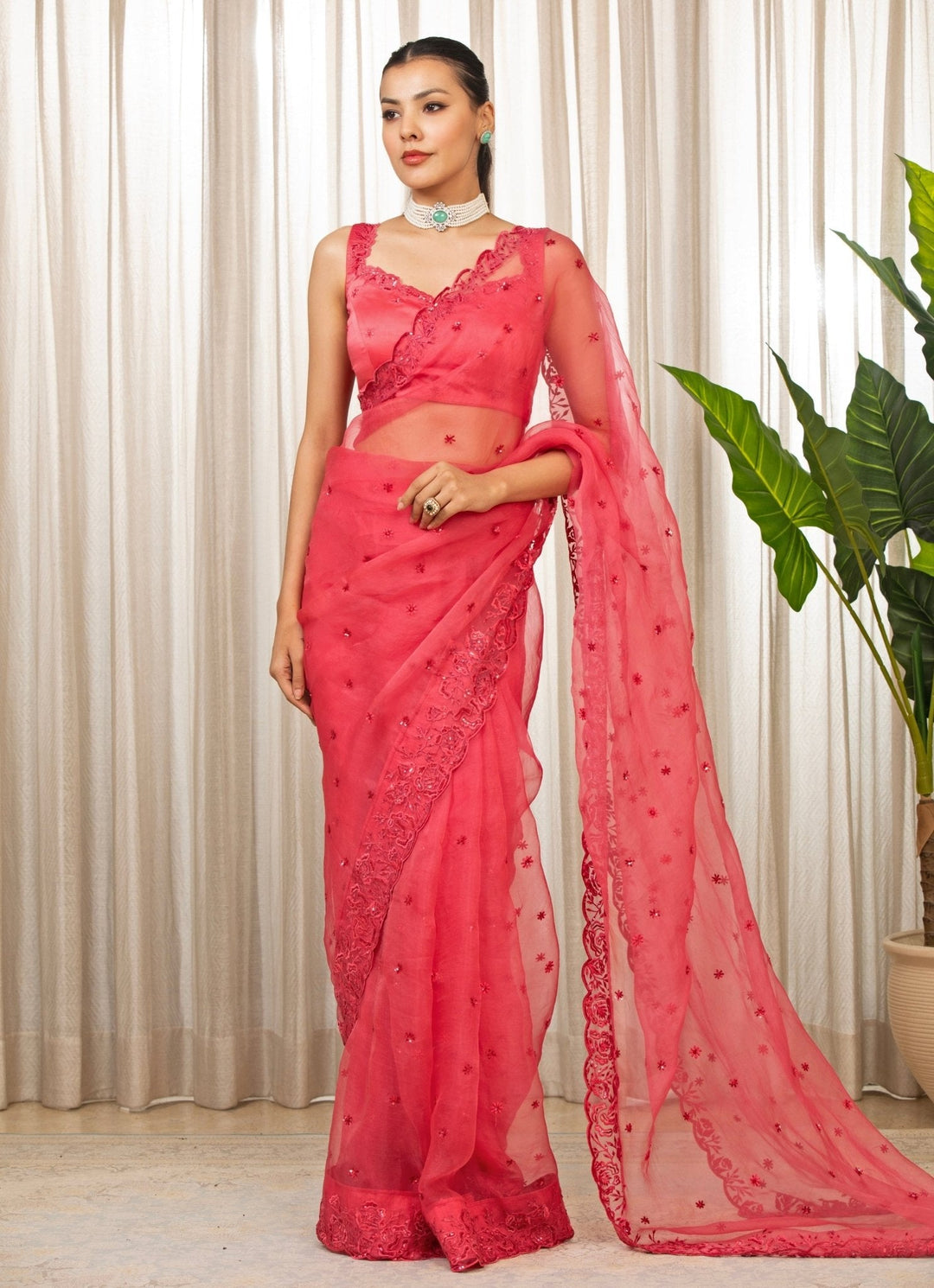 Pink Embroidered Organza Saree Esha Koul - Fabilicious Fashion