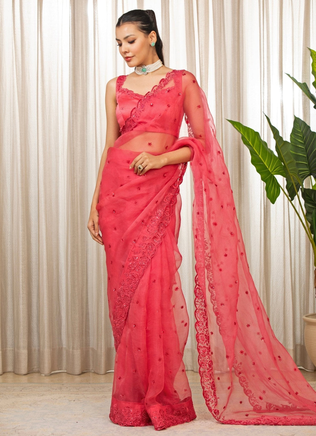 Pink Embroidered Organza Saree Esha Koul - Fabilicious Fashion